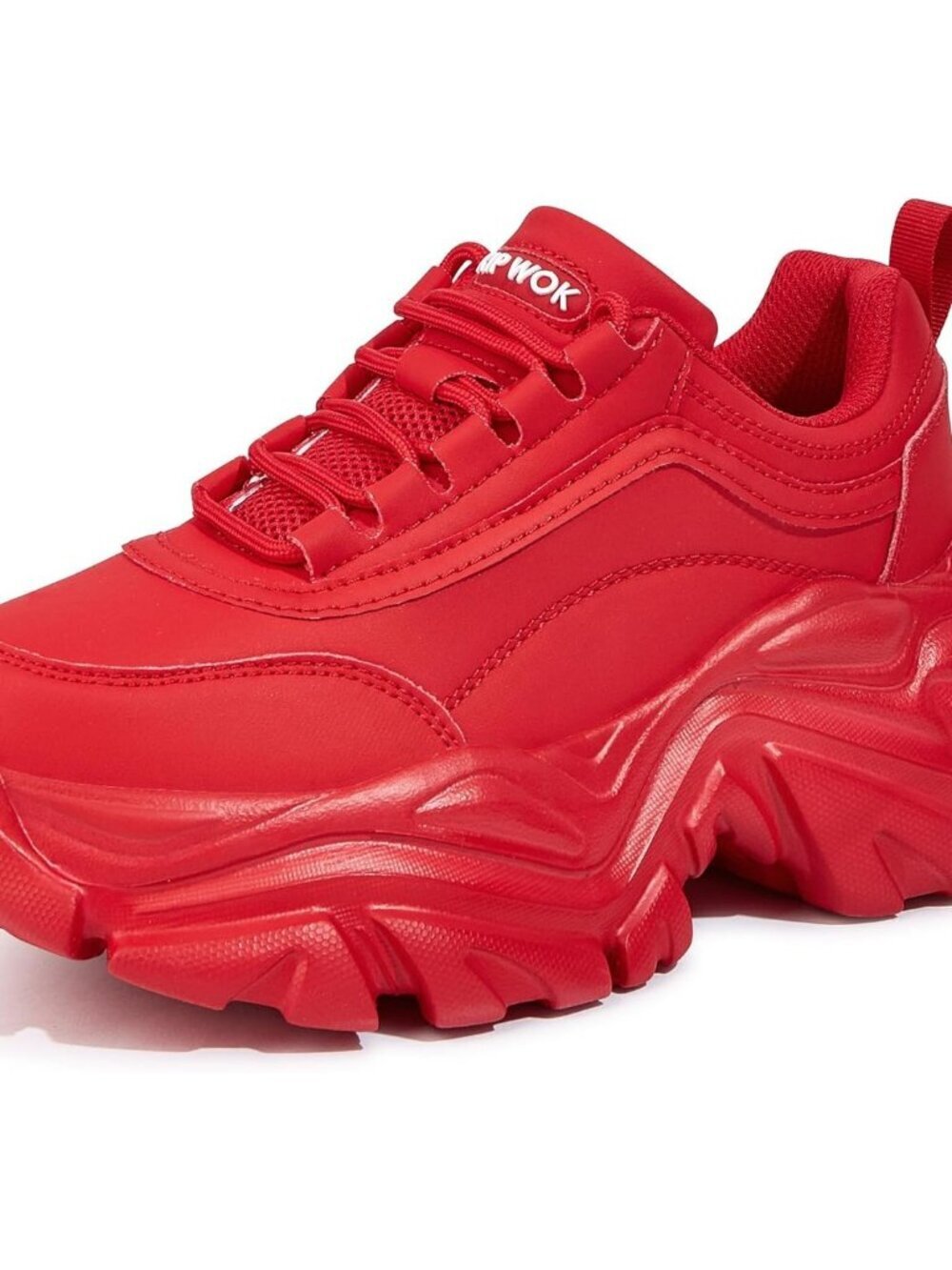 Women's Red Leather Fashion Casual Shoes Comfortable Walking Sneakers Shoes
